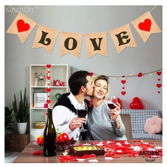 KatchOn Burlap Valentine Banner,‎ 7x5 Inch, Beige & Red - Picture 4 of 8